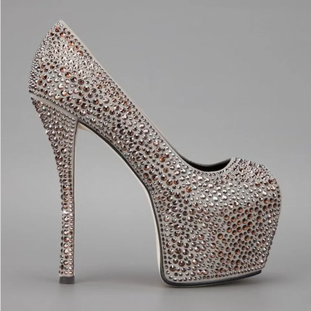 Giuseppe Zanotti Liza Peep Toe Swarovski Crystal Platform Pump Dark Gray